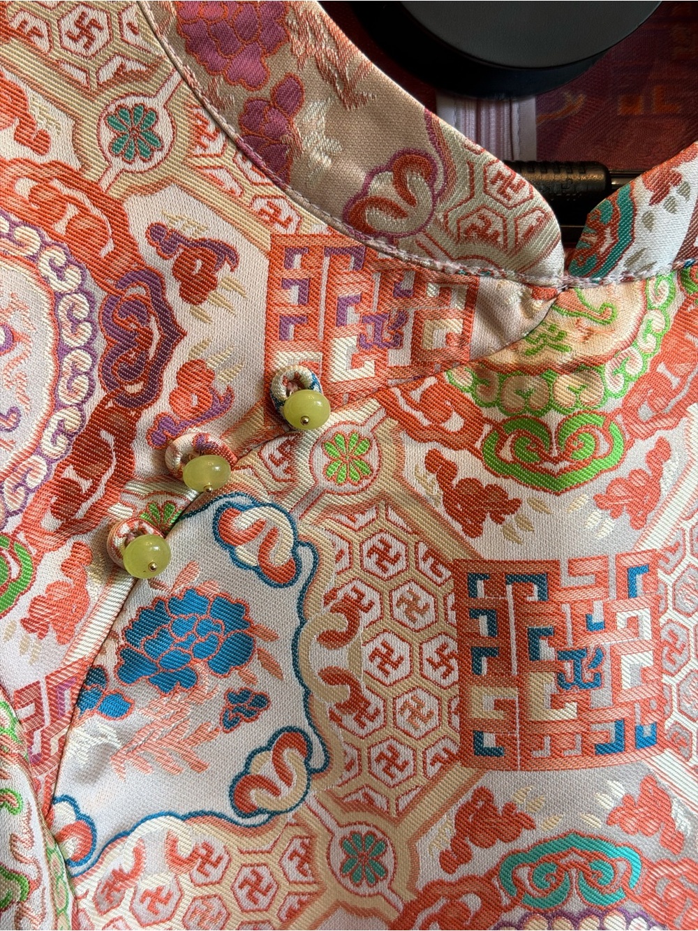NEW Chinese QiPao dress Printed Short-Sleeve A-Line Dress in Multi-Color - Picture 5 of 7
